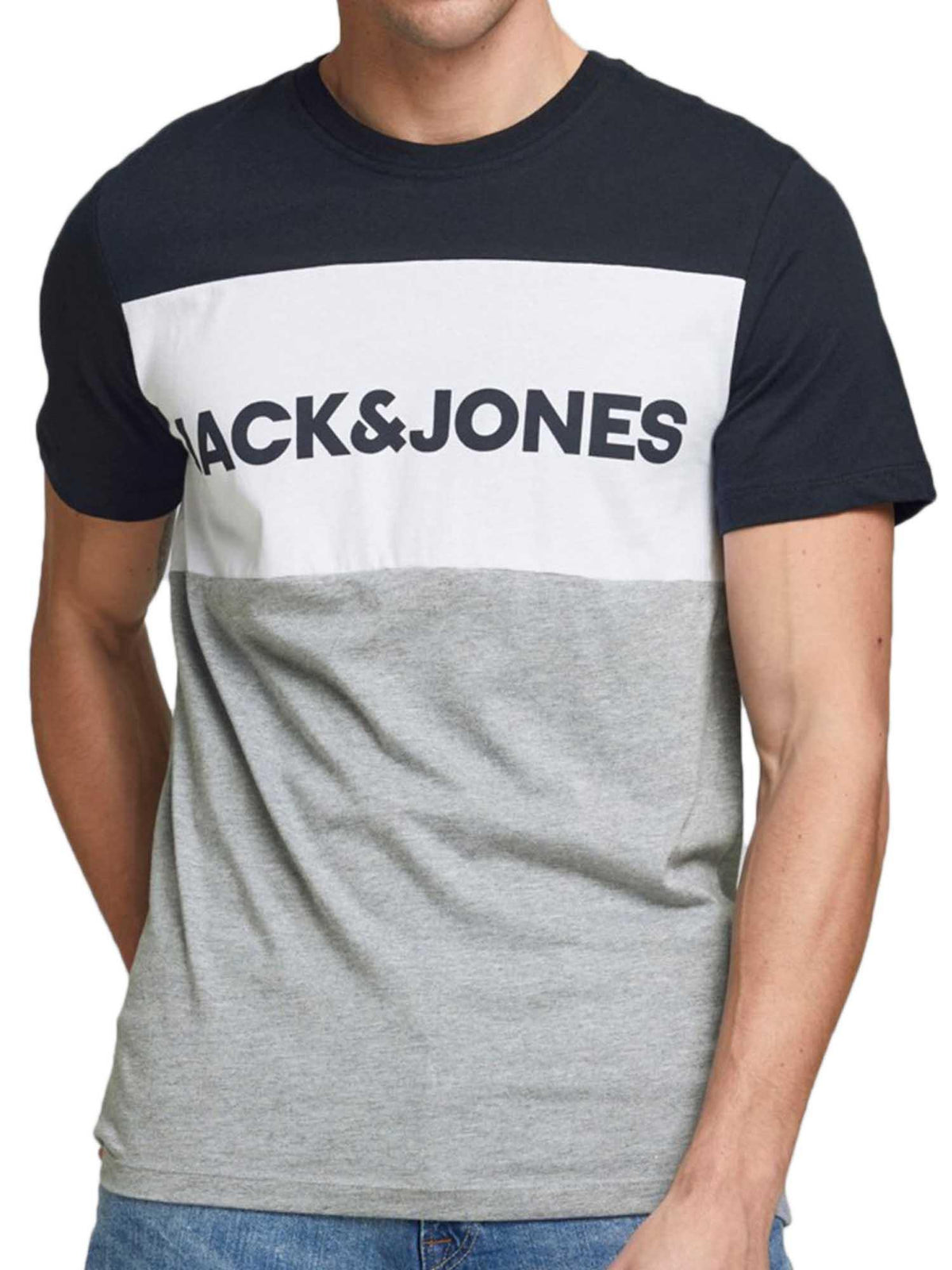 T-SHIRT JJELOGO BLOCKING TEE SS 12173968-NAVY_B
